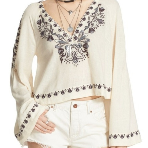 Free people cropped long sleeve boho top - Picture 1 of 8